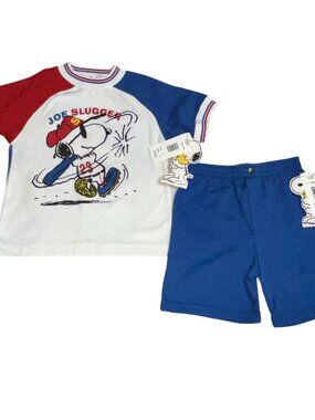Vintage SNOOPY  Joe Slugger Baseball Shorts Shirt Set Sz 4 5 Tags Buster Brown